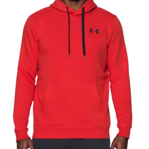 Men’s UNDER ARMOUR RIVAL FITTED PULLOVER HOODIE in Red - Picture 1 of 8
